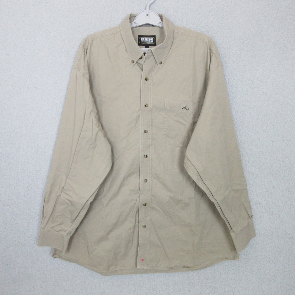 Resistol Rodeo Gear Button Down Shirt Mens XL Tan Cotton Western Long Sleeve